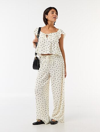 Top estampado em malha crinkle