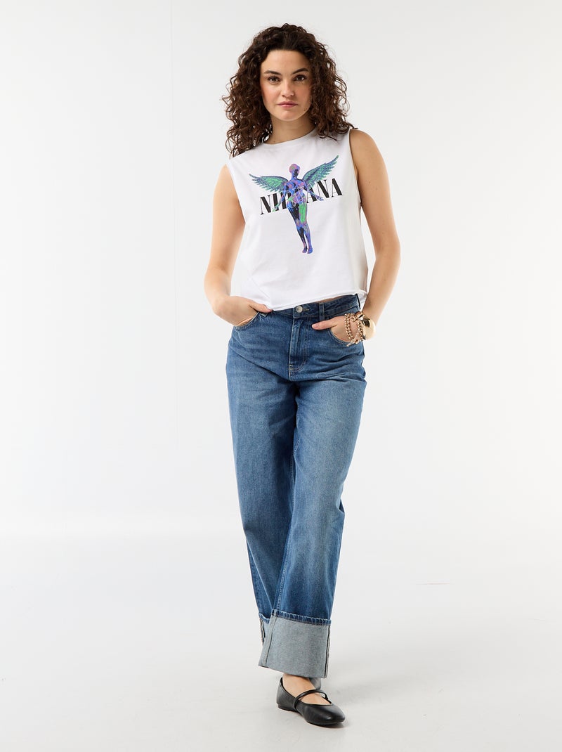 Top estampado 'Nirvana' Branco - Kiabi