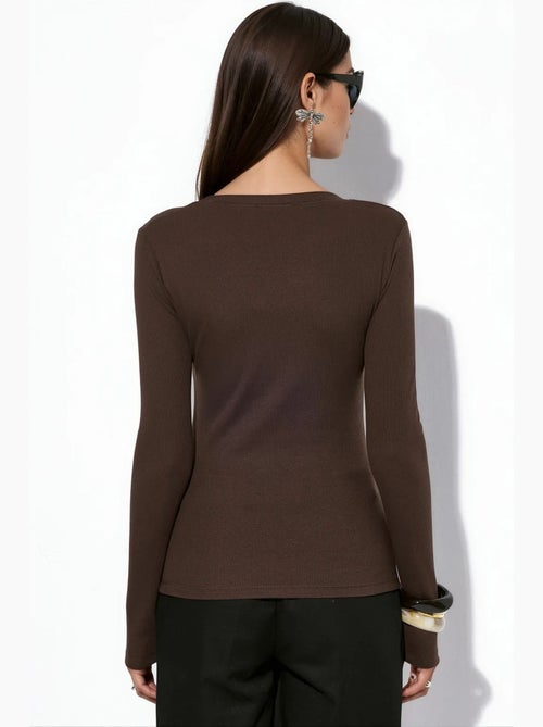 Top feminino canelado de manga comprida, corte slim busem - Kiabi Top feminino canelado de manga comprida, corte slim busem - Kiabi