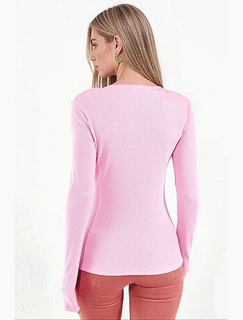 Top feminino canelado de manga comprida, corte slim busem