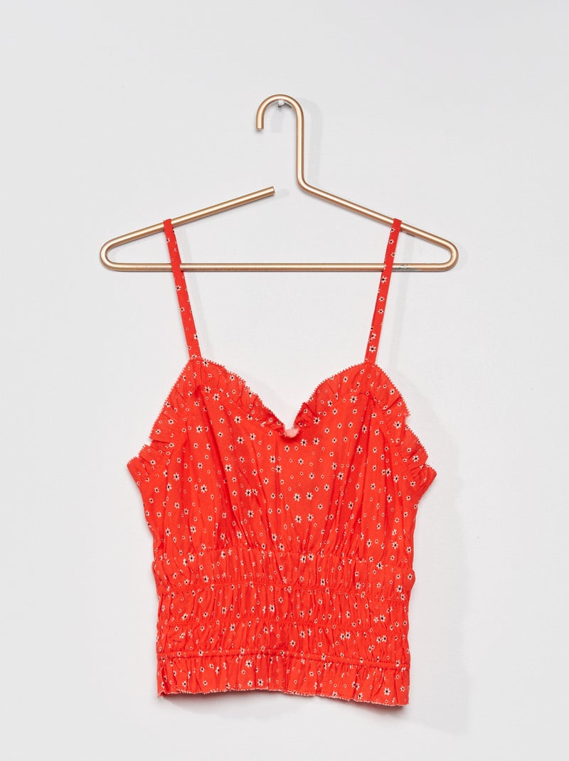 Top florido com favos de mel e folhos de fantasia VERMELHO - Kiabi
