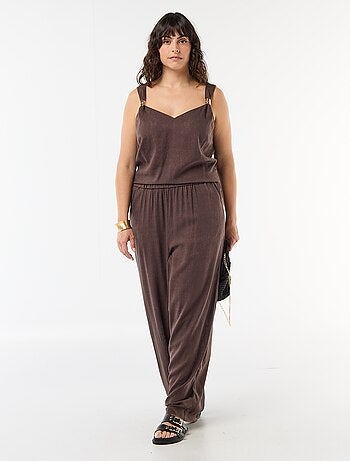 Top fluido em linho misto com detalhes dourados