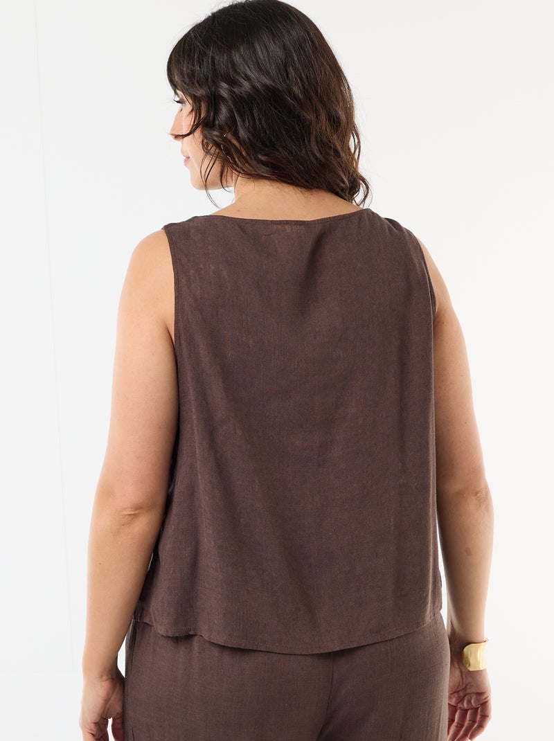 Top fluido em linho misto com detalhes dourados Castanho - Kiabi