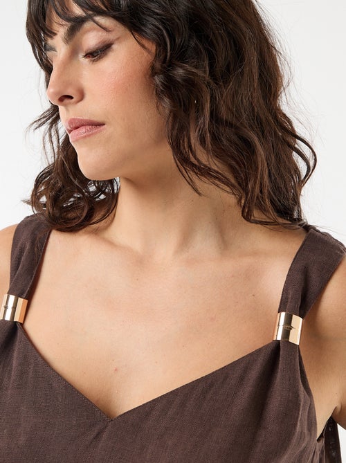 Top fluido em linho misto com detalhes dourados - Kiabi