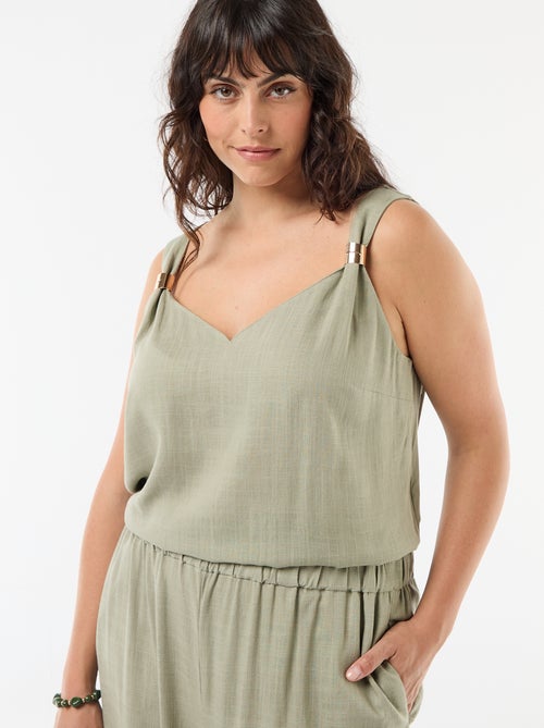 Top fluido em linho misto com detalhes dourados - Kiabi