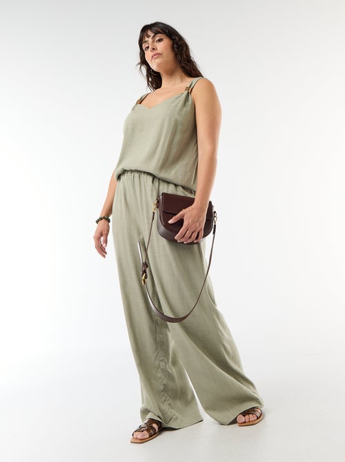 Top fluido em linho misto com detalhes dourados - Kiabi