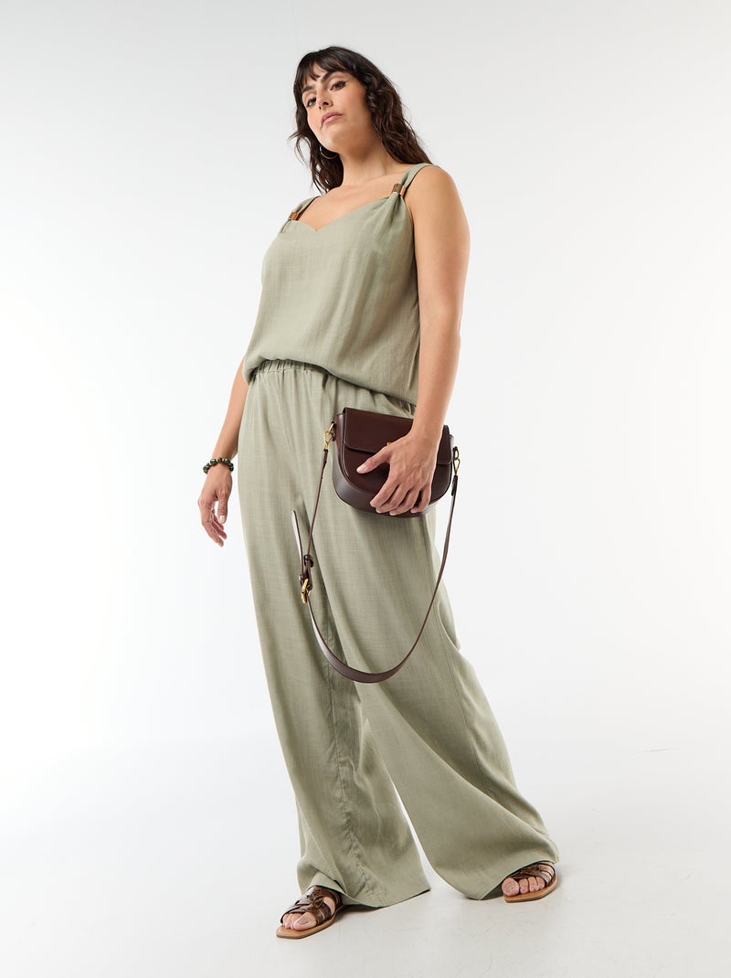 Top fluido em linho misto com detalhes dourados Verde - Kiabi