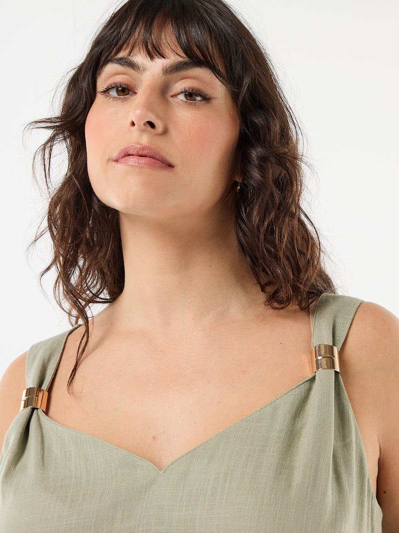 Top fluido em linho misto com detalhes dourados Verde - Kiabi