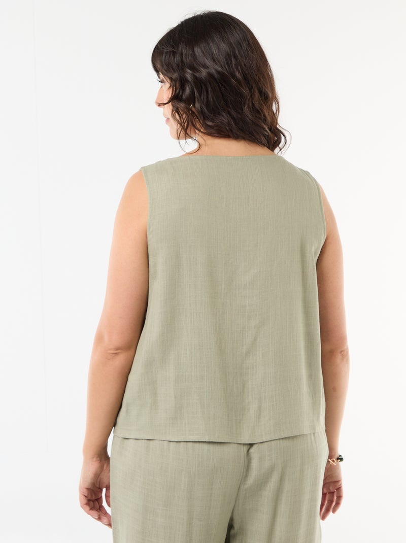 Top fluido em linho misto com detalhes dourados Verde - Kiabi