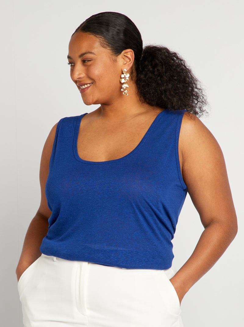Top fluido em linho misturado AZUL - Kiabi