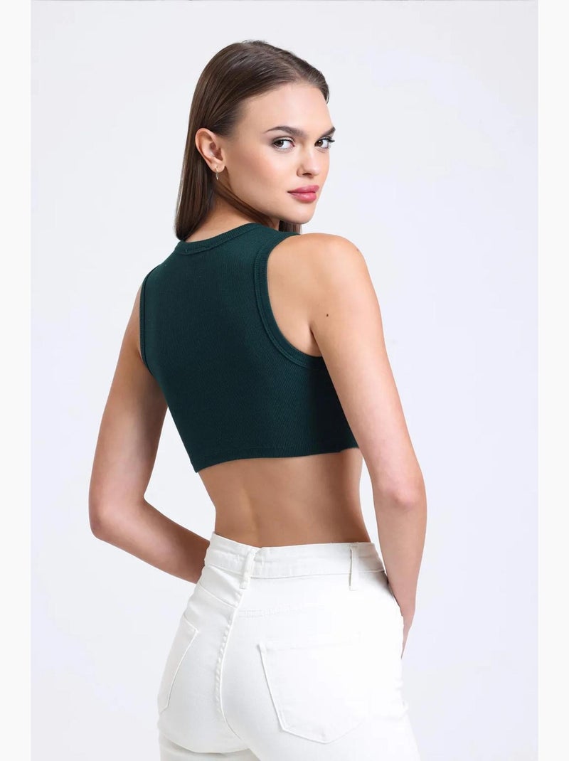 Top gola redonda com detalhe frontal hiccup Verde - Kiabi