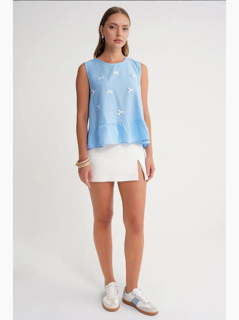 Top gola redonda detalhe laço mixray Azul-céu - Kiabi
