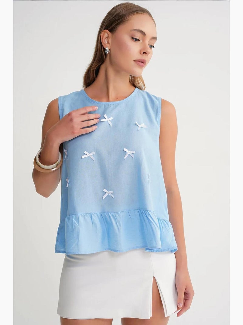 Top gola redonda detalhe laço mixray Azul-céu - Kiabi