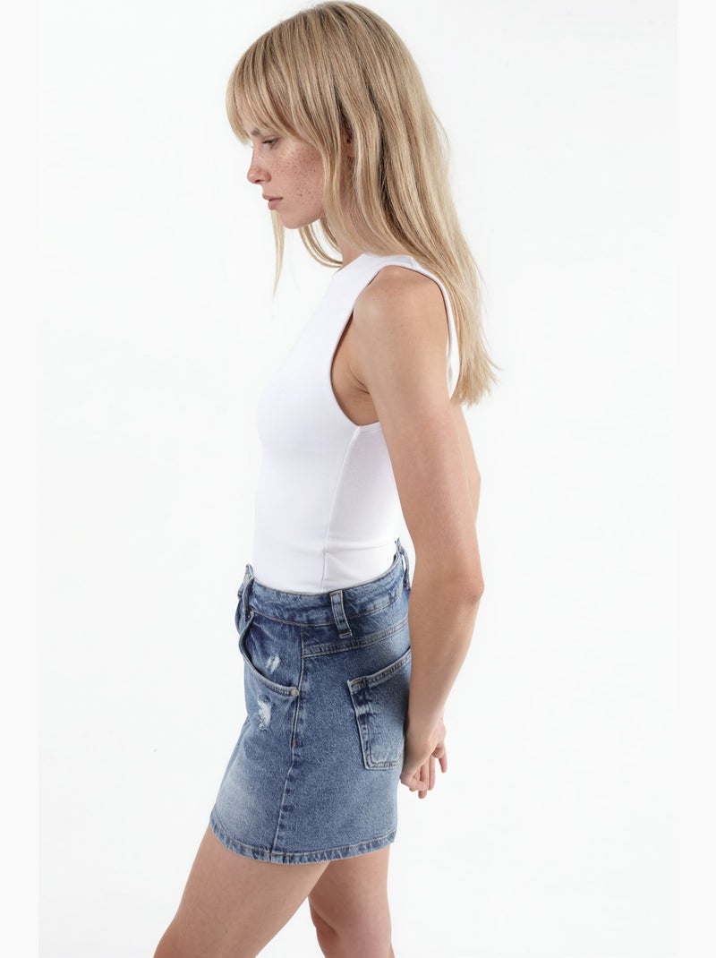 Top gola redonda liso busem Branco - Kiabi