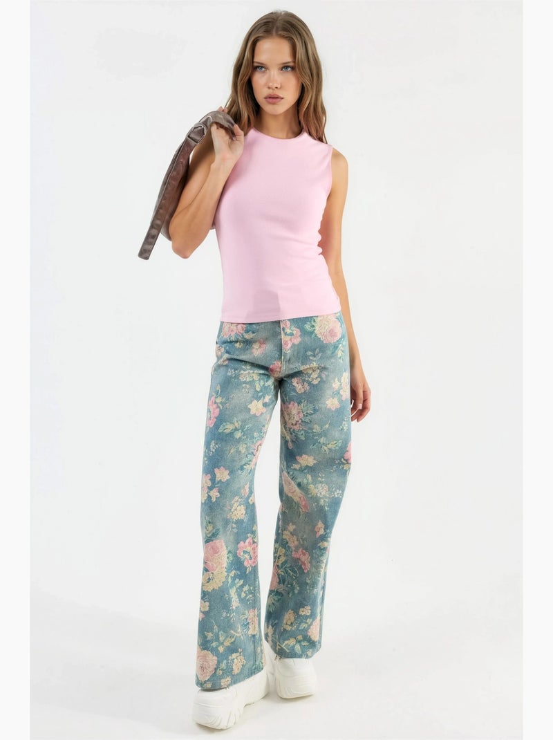 Top gola redonda liso busem Rosa-pálido - Kiabi