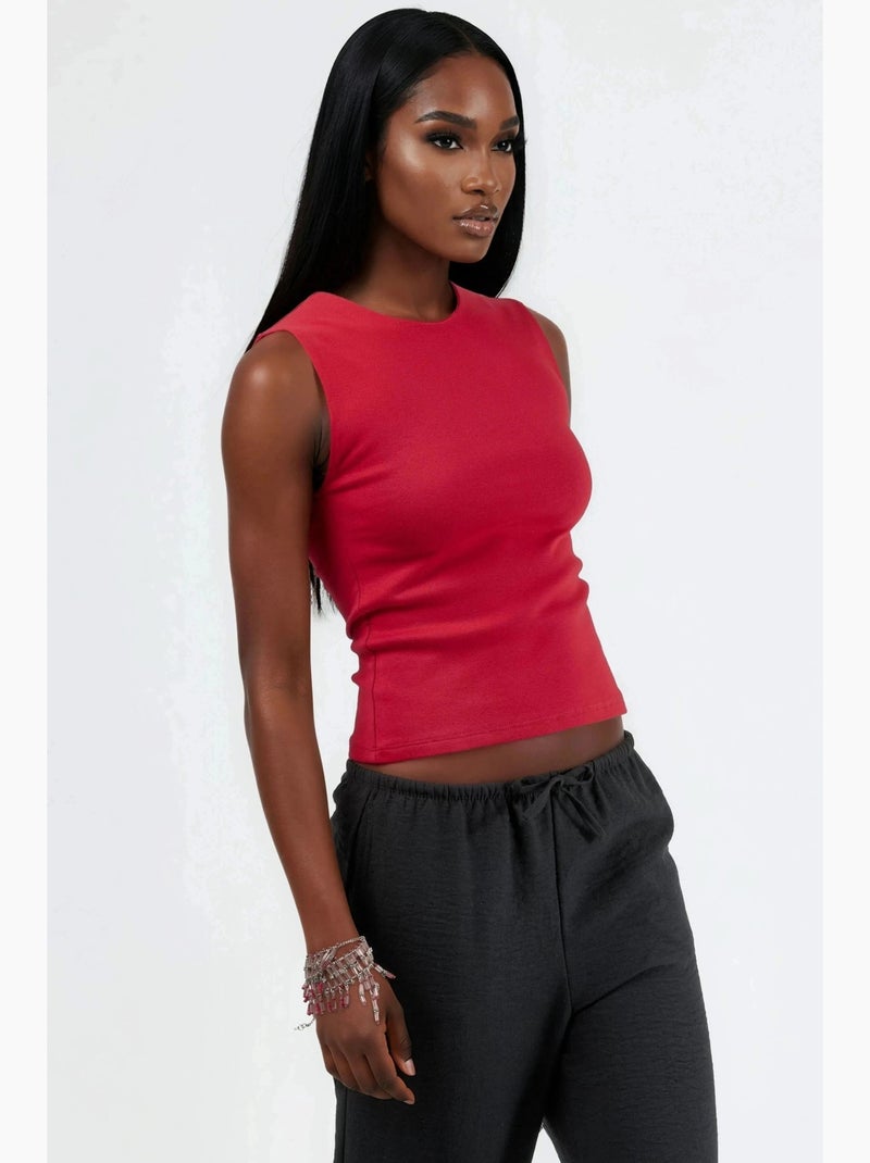 Top gola redonda liso busem Vermelho - Kiabi