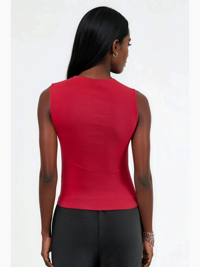 Top gola redonda liso busem Vermelho - Kiabi