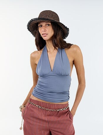 Top halter em tecido elástico