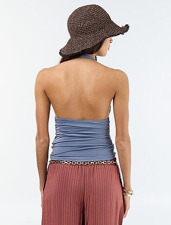 Top halter em tecido elástico
