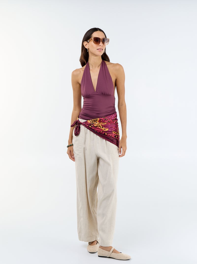 Top halter em tecido elástico Violeta - Kiabi