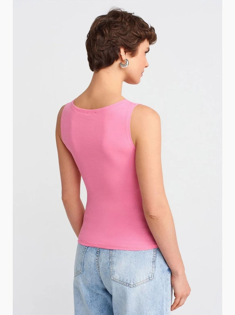 Top justo com decote barco dilvin Rosa-fluo/Solinotes - Kiabi