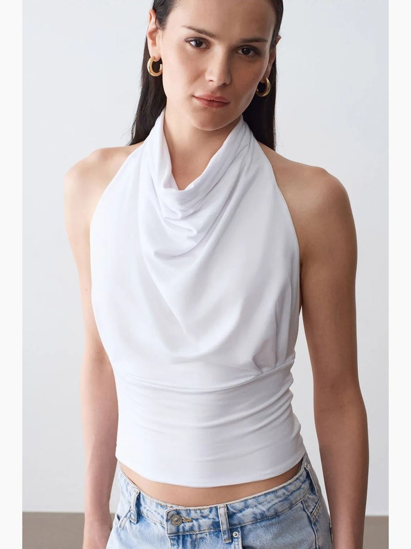 Top justo com decote drapeado dilvin Branco - Kiabi