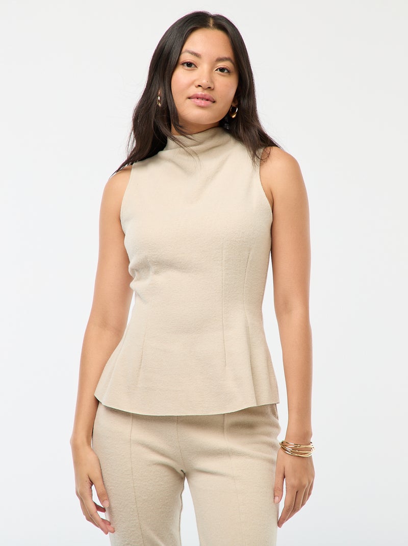 Top justo em malha macia Bege - Kiabi