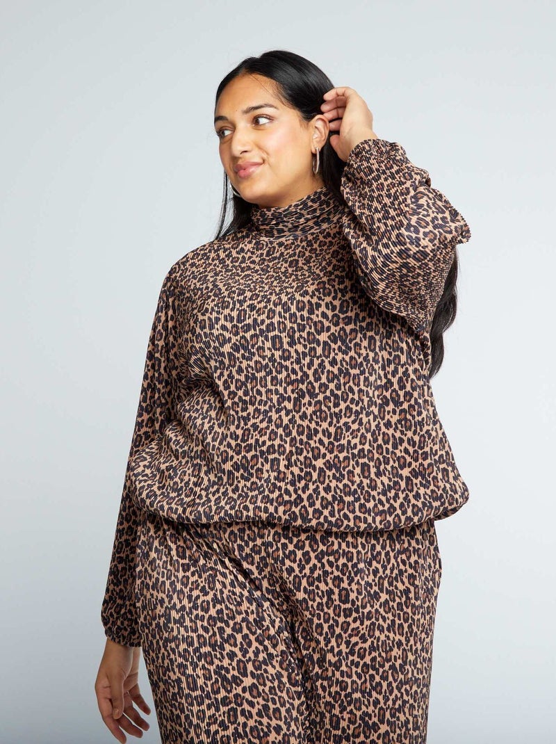 Top leopardo de malha plissada MARROM - Kiabi