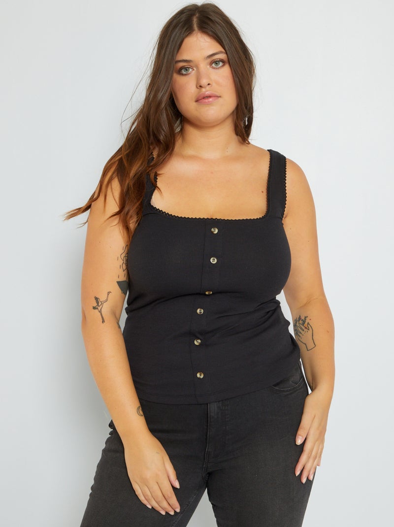 Top liso com nervuras Preto - Kiabi