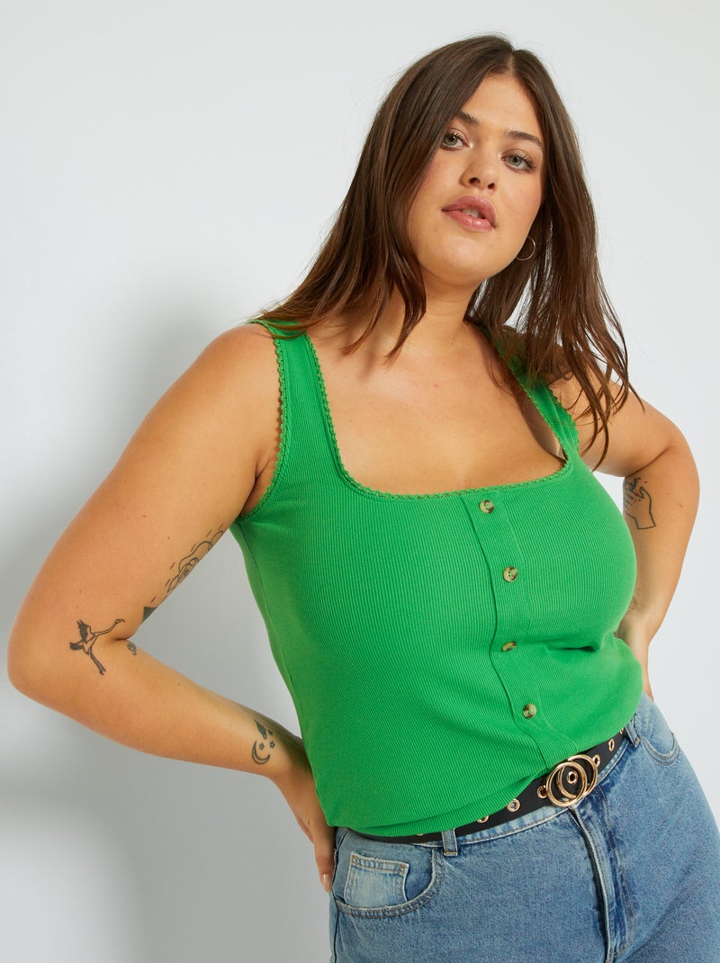 Top liso com nervuras VERDE - Kiabi