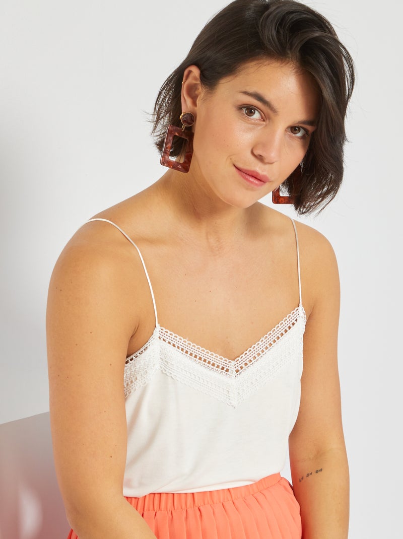 Top liso com renda Branco - Kiabi