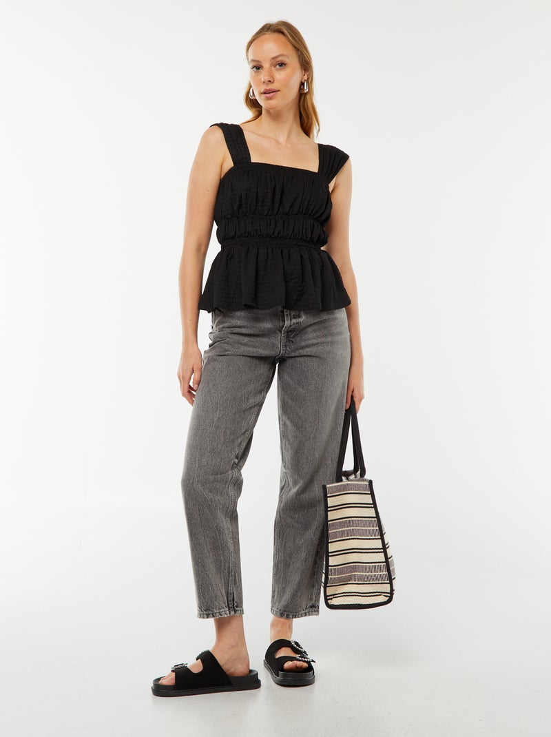 Top liso de alças de malha gofrada Preto - Kiabi