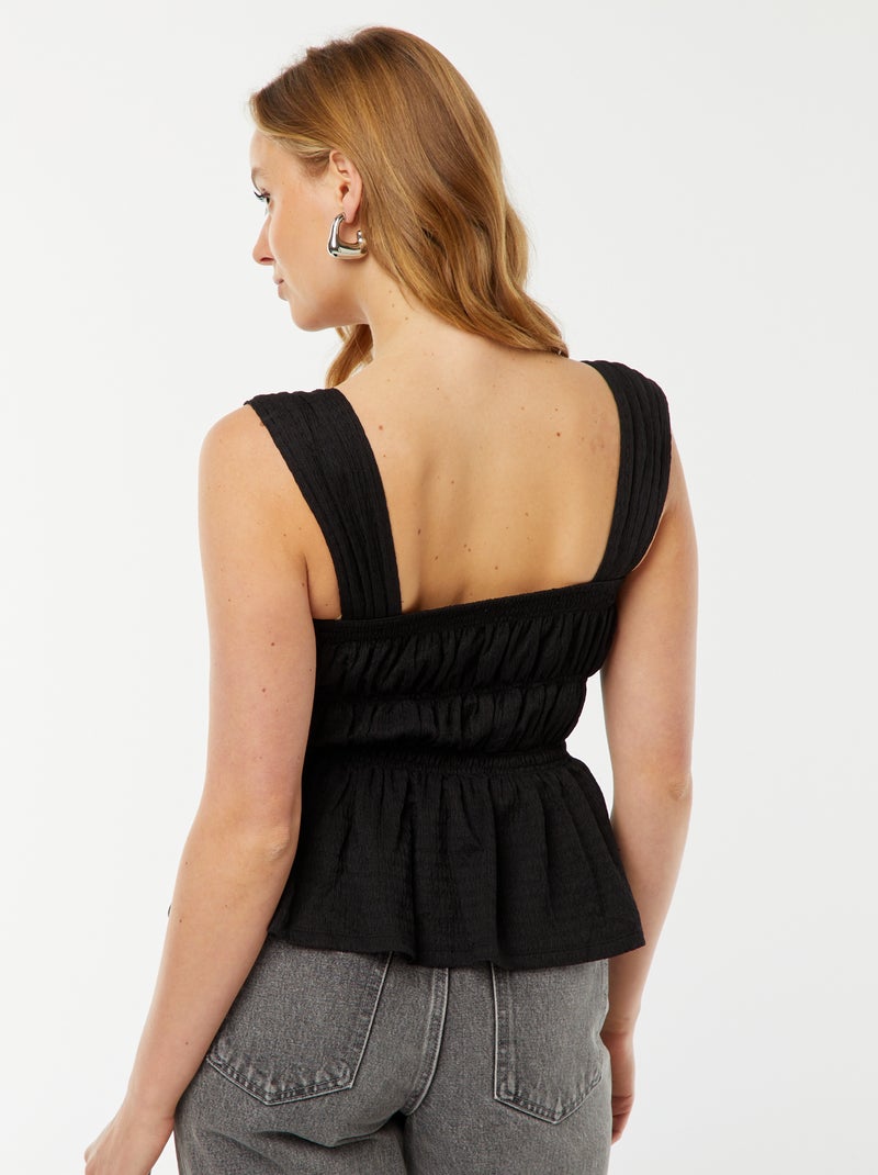 Top liso de alças de malha gofrada Preto - Kiabi