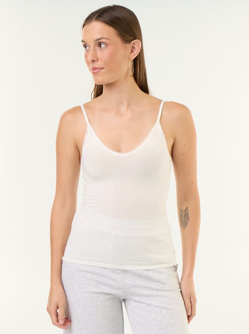 Top liso em malha pointelle - Kiabi