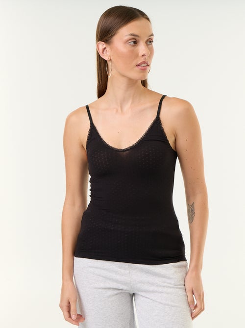 Top liso em malha pointelle - Kiabi