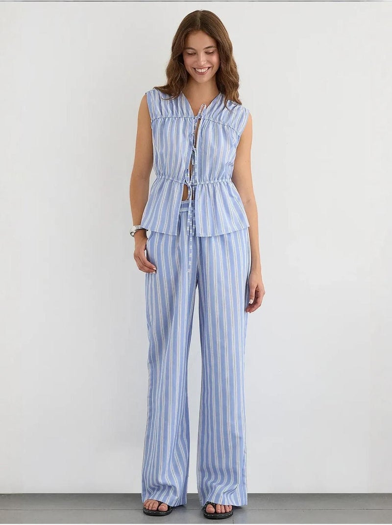 Top listrado peplum abotoado hiccup Azul - Kiabi