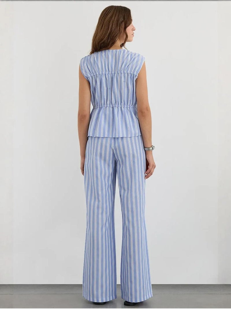 Top listrado peplum abotoado hiccup Azul - Kiabi