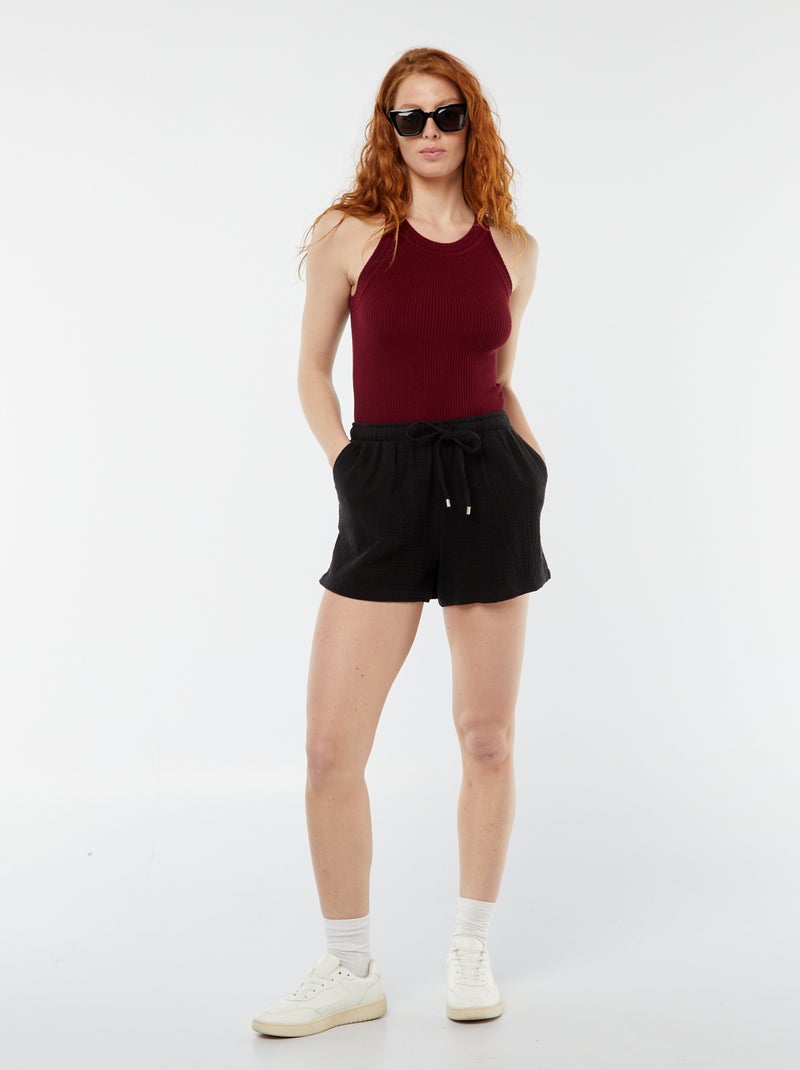 Top nervurado com bordos de fantasia VERMELHO - Kiabi