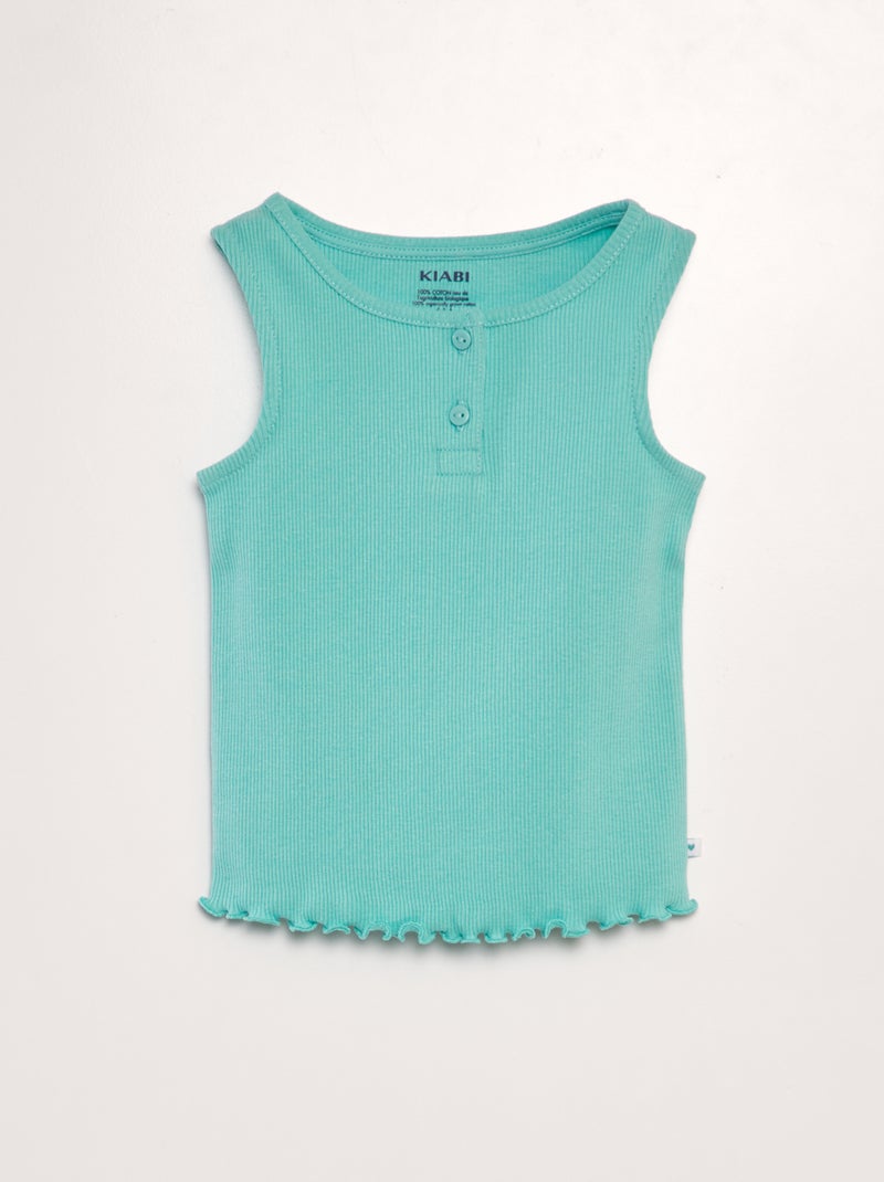 Top nervurado com rebordo com folho AZUL - Kiabi