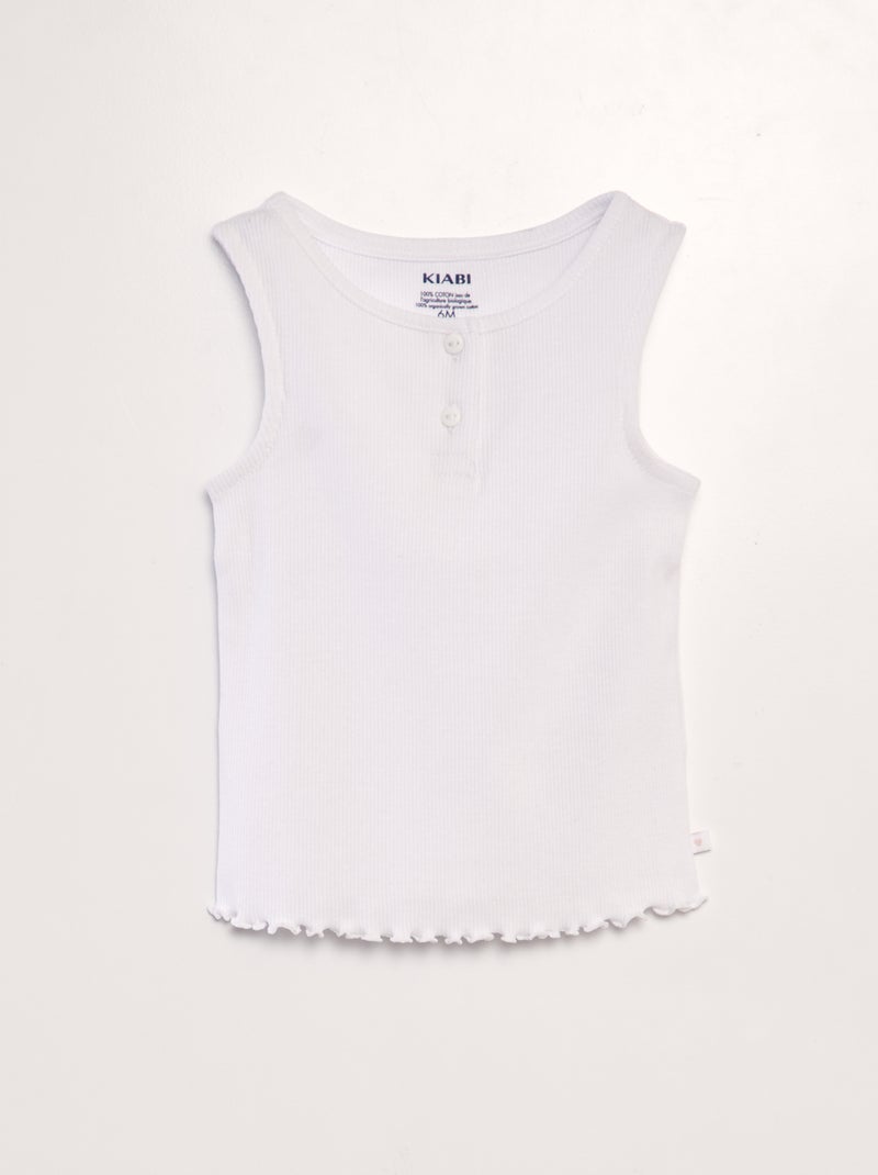 Top nervurado com rebordo com folho Branco - Kiabi