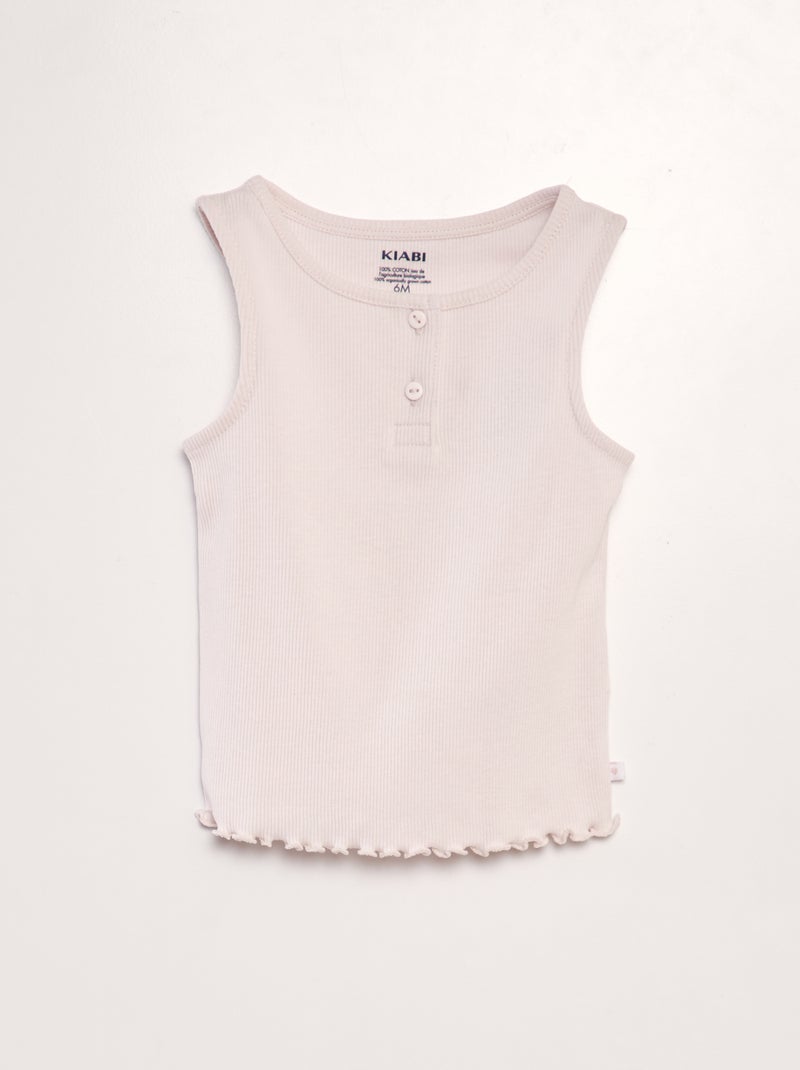 Top nervurado com rebordo com folho ROSA - Kiabi