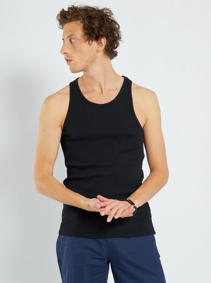 Top nervurado liso Preto - Kiabi