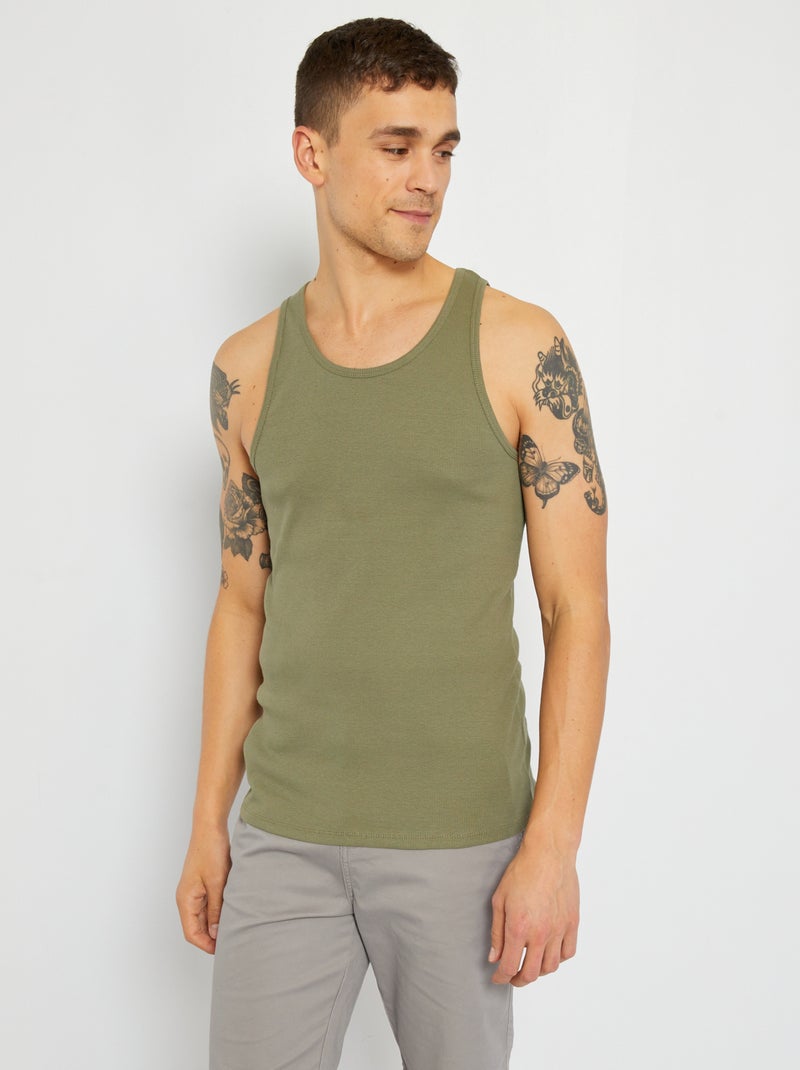 Top nervurado liso Verde Lichene - Kiabi