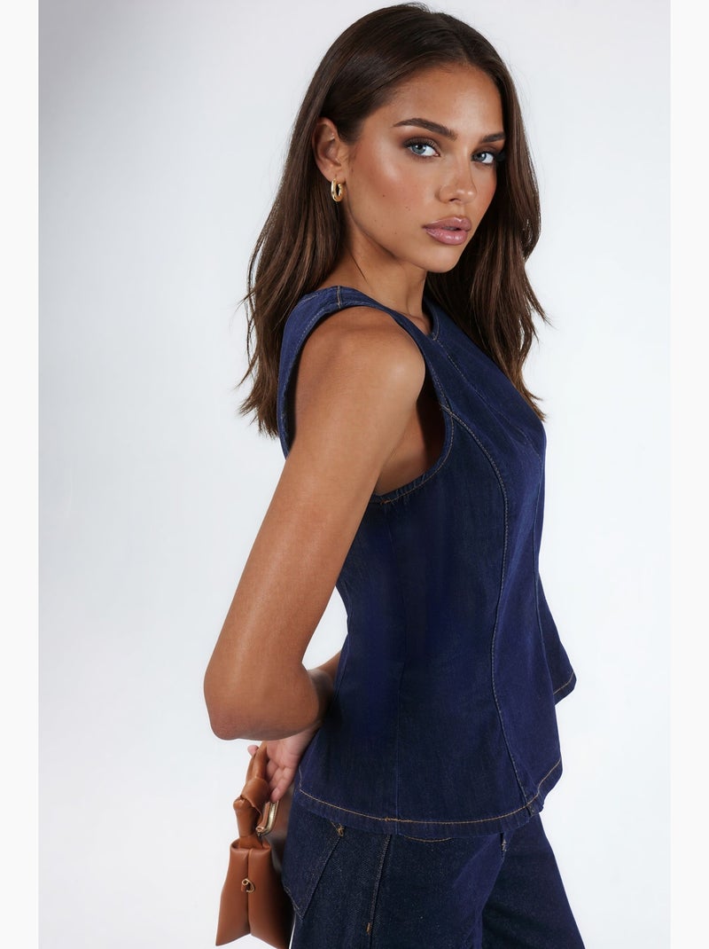 Top peplum em ganga hiccup Azul-acinzentado - Kiabi