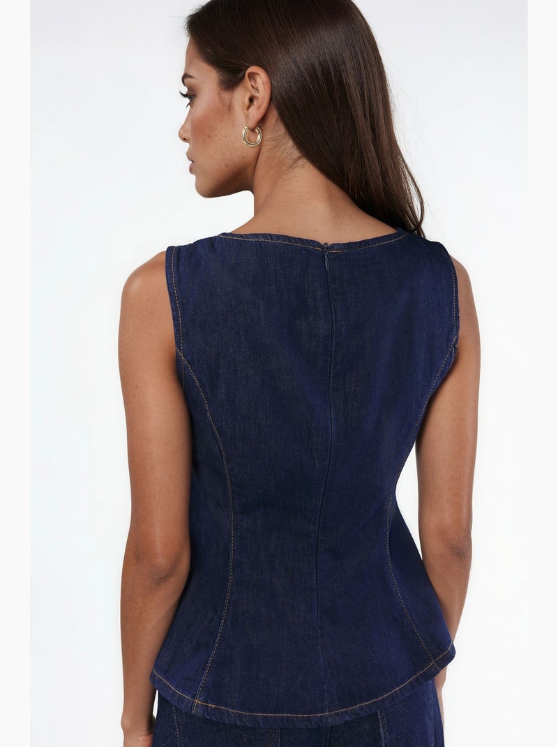 Top peplum em ganga hiccup Azul-acinzentado - Kiabi