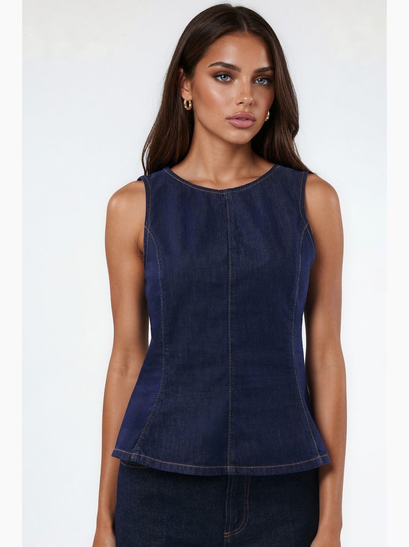 Top peplum em ganga hiccup Azul-acinzentado - Kiabi