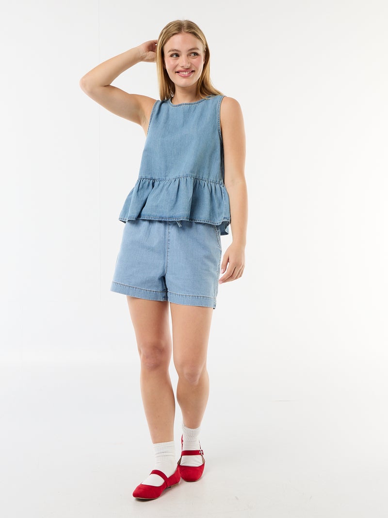 Top peplum em ganga sem mangas Azul - Kiabi