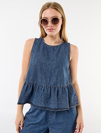 Top peplum em ganga sem mangas