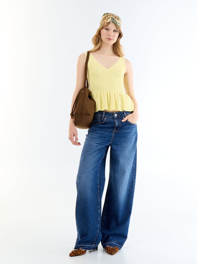 Top peplum em malha canelada Amarelo - Kiabi