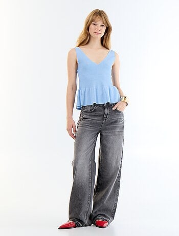 Top peplum em malha canelada